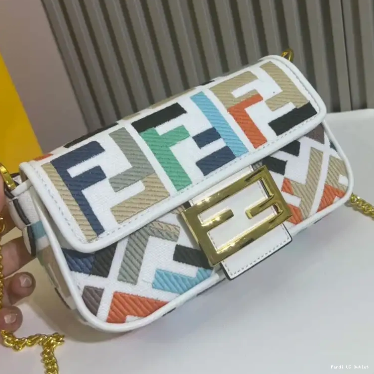 Vintage HOT Baguette Canvas Multi Fendi Mini White In Bag Motif FF 0430